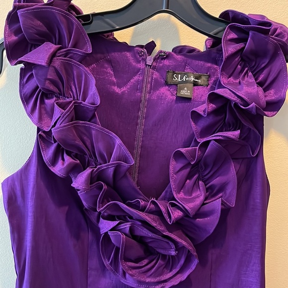S.L. Fashions Dresses & Skirts - S. L. Fashions  Dress  Purple with Sheen  Floral embellished neckline NWOT  Sz.4